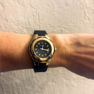 Michele watch with navy blue silicone band